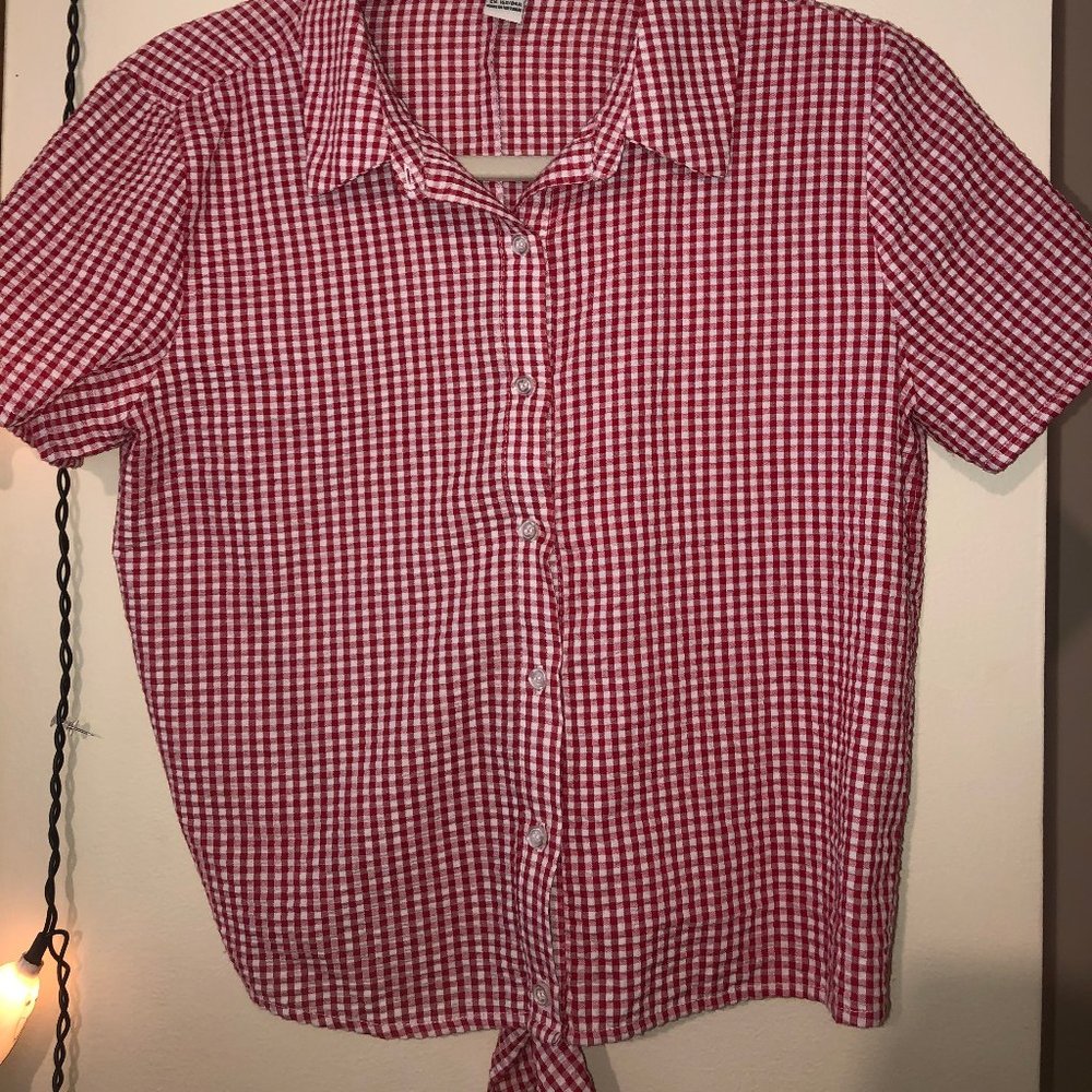 F21 Checkered Button Down Top